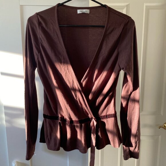 Euromoda Women's Brown Cardigan Tie-Waist Two- Buttons Open Front Sweater Size L - Picture 2 of 5